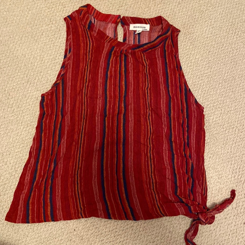 Monteau Striped Red Tie-Up Top
